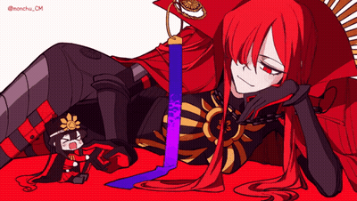 A Cartoon Drawing Of A Woman With Red Hair And A Purple Ribbon GIF