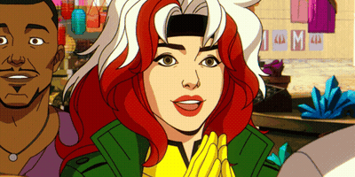 A Cartoon Drawing Of A Woman With Red Hair And A Yellow Jacket GIF