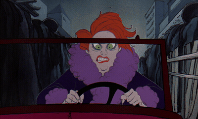A Cartoon Drawing Of A Woman With Red Hair Driving A Red Car GIF
