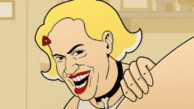 A Cartoon Drawing Of A Woman With Red Lips And A Triangle In Her Hair GIF