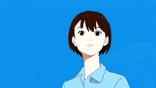 A Cartoon Drawing Of A Woman With Short Brown Hair GIF