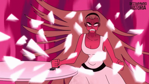 A Cartoon Drawing Of A Woman With The Words " Destripando Historia " On The Bottom GIF