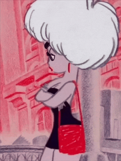 A Cartoon Drawing Of A Woman With White Hair GIF