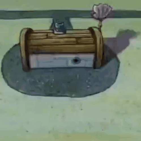 A Cartoon Drawing Of A Wooden Box With A Seashell On Top Of It GIF