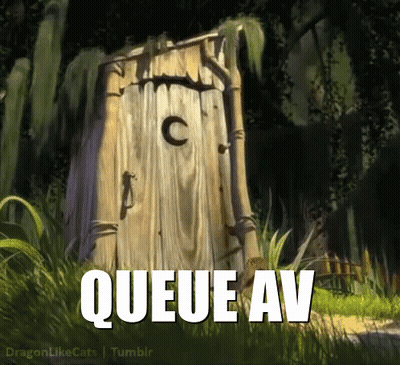 A Cartoon Drawing Of A Wooden Outhouse With The Words Queue Av Written Below It GIF
