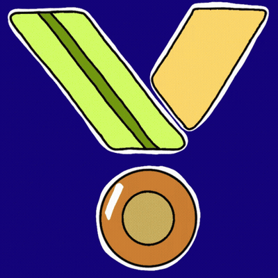 A Cartoon Drawing Of A Yellow And Green Ribbon With A Brown Circle In The Middle GIF