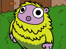 A Cartoon Drawing Of A Yellow And Purple Furry Monster GIF