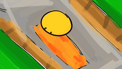 A Cartoon Drawing Of A Yellow Circle Going Down A Roller Coaster GIF