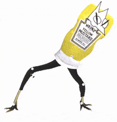 A Cartoon Drawing Of A Yellow Mustard Bottle With Black Legs GIF