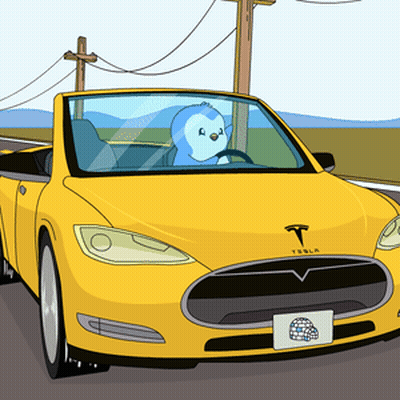 A Cartoon Drawing Of A Yellow Tesla Car GIF