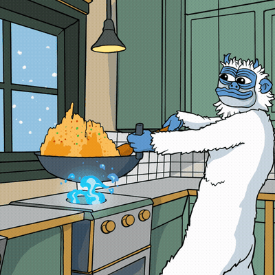 A Cartoon Drawing Of A Yeti Cooking Food In A Kitchen GIF
