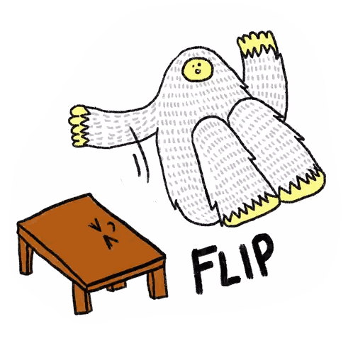 A Cartoon Drawing Of A Yeti Flips Over A Table Sticker