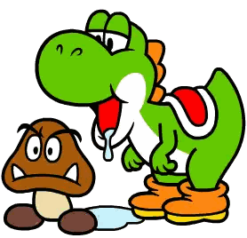 A Cartoon Drawing Of A Yoshi And Goomba Sticker