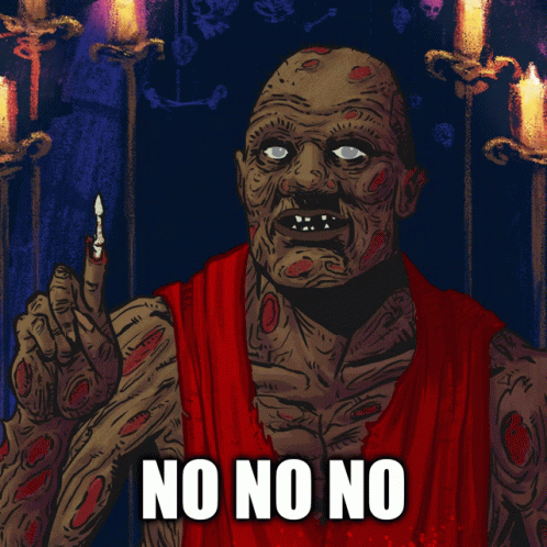 A Cartoon Drawing Of A Zombie Holding A Candle And The Words No No No GIF