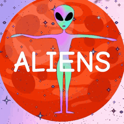 A Cartoon Drawing Of An Alien With The Words Aliens Written Below It GIF
