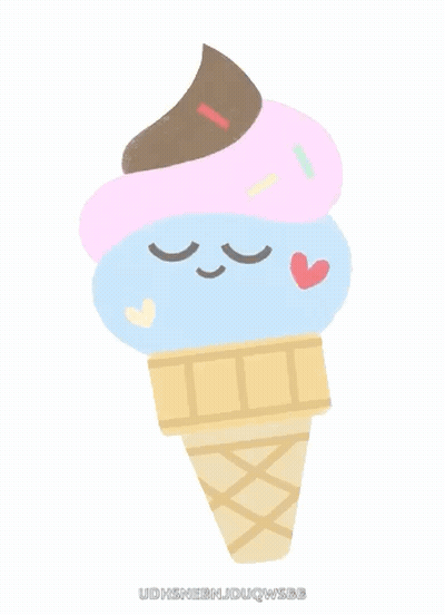 A Cartoon Drawing Of An Ice Cream Cone With A Face And Hearts GIF