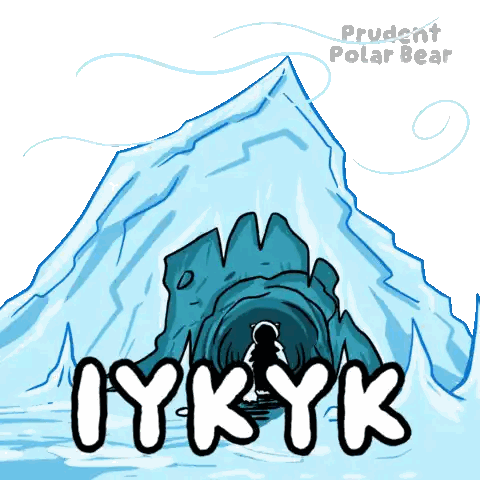A Cartoon Drawing Of An Iceberg With The Words Oyk Yk Written On It Sticker
