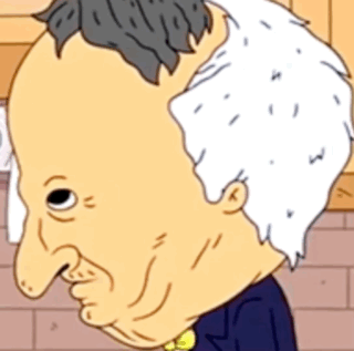 A Cartoon Drawing Of An Old Man With Gray Hair And A Yellow Bow Tie GIF