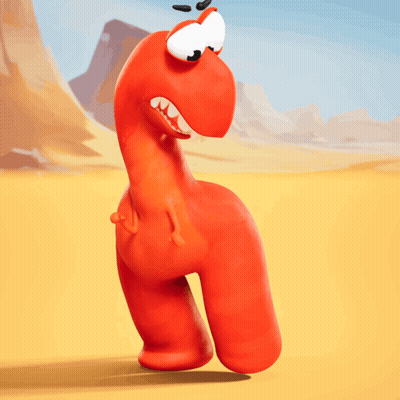 A Cartoon Drawing Of An Orange Dinosaur With A Very Angry Look On His Face GIF