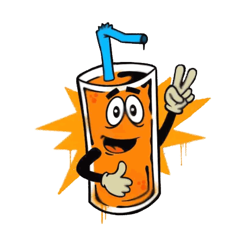 A Cartoon Drawing Of An Orange Drink With A Blue Straw Sticking Out Of It Sticker