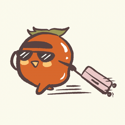 A Cartoon Drawing Of An Orange Wearing Sunglasses And Pulling A Suitcase GIF