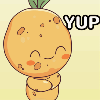 A Cartoon Drawing Of An Orange With The Word Yup Written Above It GIF