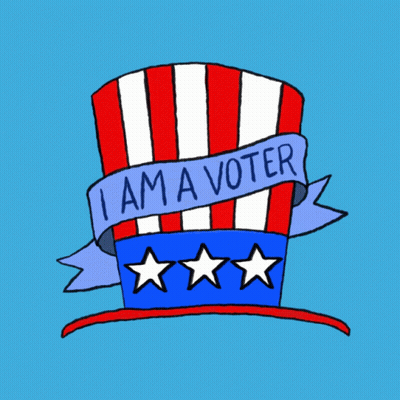 A Cartoon Drawing Of An Uncle Sam Hat With A Banner That Says I Am A Voter GIF