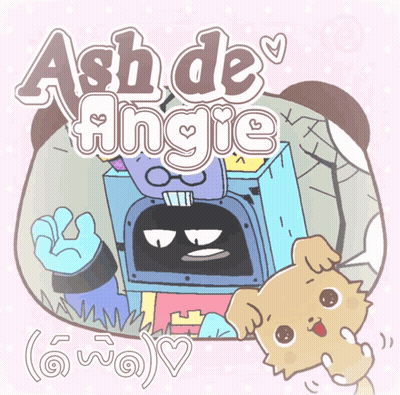 A Cartoon Drawing Of Ash De Angie With A Dog Looking At It GIF