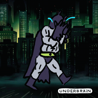 A Cartoon Drawing Of Batman Crying With The Word Underbrain Below Him GIF