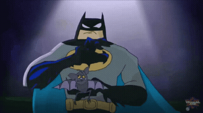 A Cartoon Drawing Of Batman Holding A Bat And The Words Visual On The Bottom GIF