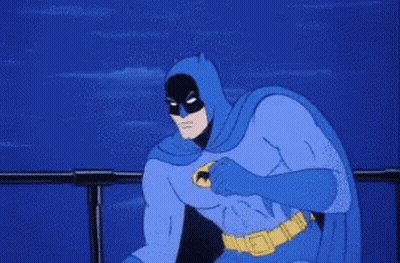 A Cartoon Drawing Of Batman In A Blue Cape GIF