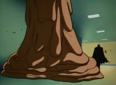 A Cartoon Drawing Of Batman Standing Next To A Statue Of A Tree GIF