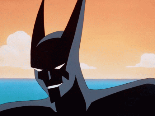 A Cartoon Drawing Of Batman With A Sunset Background GIF