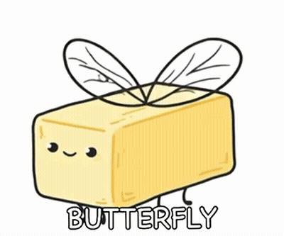 A Cartoon Drawing Of Butter With Wings And The Word Butterfly GIF