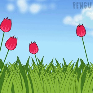 A Cartoon Drawing Of Flowers In A Field With The Word Pengu On The Bottom Right GIF
