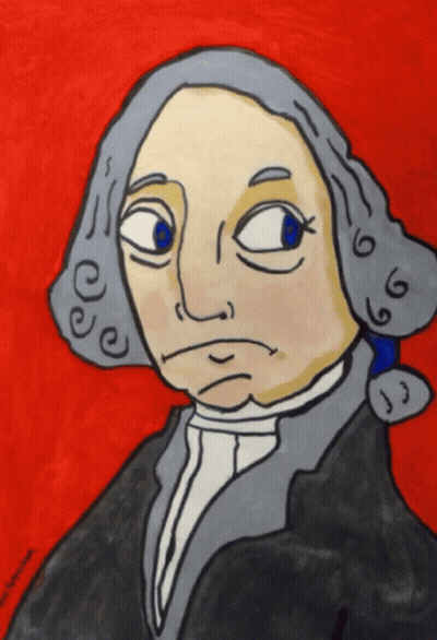 A Cartoon Drawing Of George Washington On A Red Background With A Watermark That Says Robert Simpson GIF