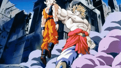 A Cartoon Drawing Of Goku And Broly Fighting Each Other GIF