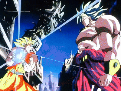 A Cartoon Drawing Of Goku And Broly Fighting GIF