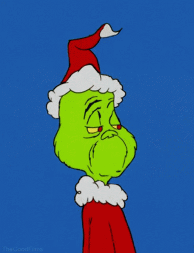 A Cartoon Drawing Of Grinch With A Santa Hat On GIF