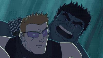 A Cartoon Drawing Of Hawkeye And Hulk GIF