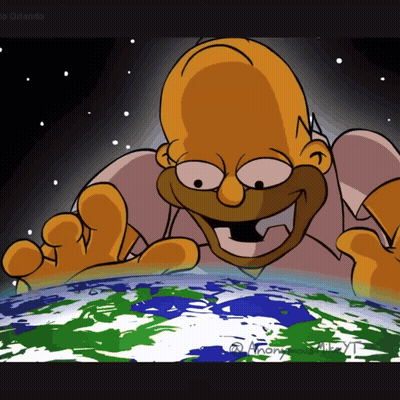 A Cartoon Drawing Of Homer Simpson Reaching Out Towards The Earth GIF