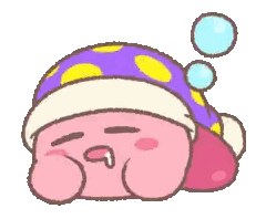 A Cartoon Drawing Of Kirby Wearing A Purple Hat And Sleeping Sticker