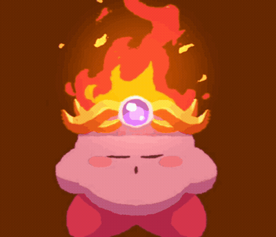 A Cartoon Drawing Of Kirby With A Crown Of Fire On His Head GIF