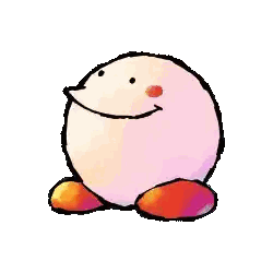 A Cartoon Drawing Of Kirby With A Smiling Face And Red Feet . Sticker