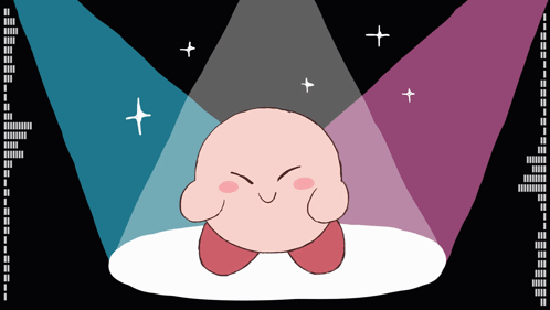 A Cartoon Drawing Of Kirby With A Spotlight Shining On Him GIF
