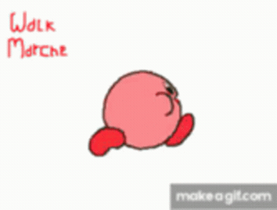 A Cartoon Drawing Of Kirby With The Words Walk Marche Written On The Bottom GIF