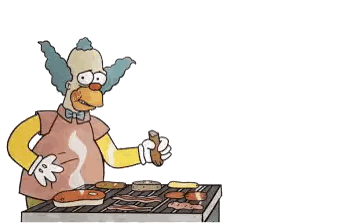 A Cartoon Drawing Of Krusty The Clown Grilling Sticker