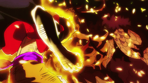 A Cartoon Drawing Of Luffy Fighting A Monster GIF