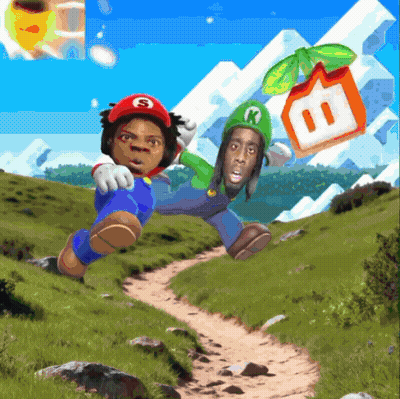 A Cartoon Drawing Of Mario And Luigi With The Letter R On Their Hats GIF