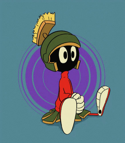 A Cartoon Drawing Of Marvin The Martian With A Purple Background GIF